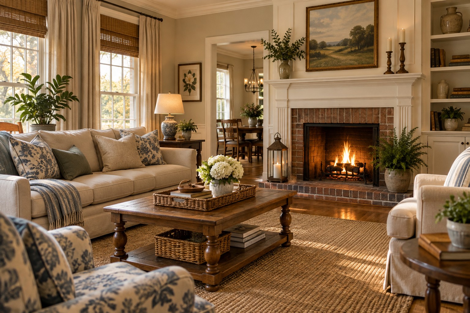 A cozy South Alabama living room, illustrative